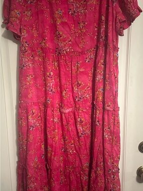 Bright Fuchsia Floral Tiered Maxi Dress